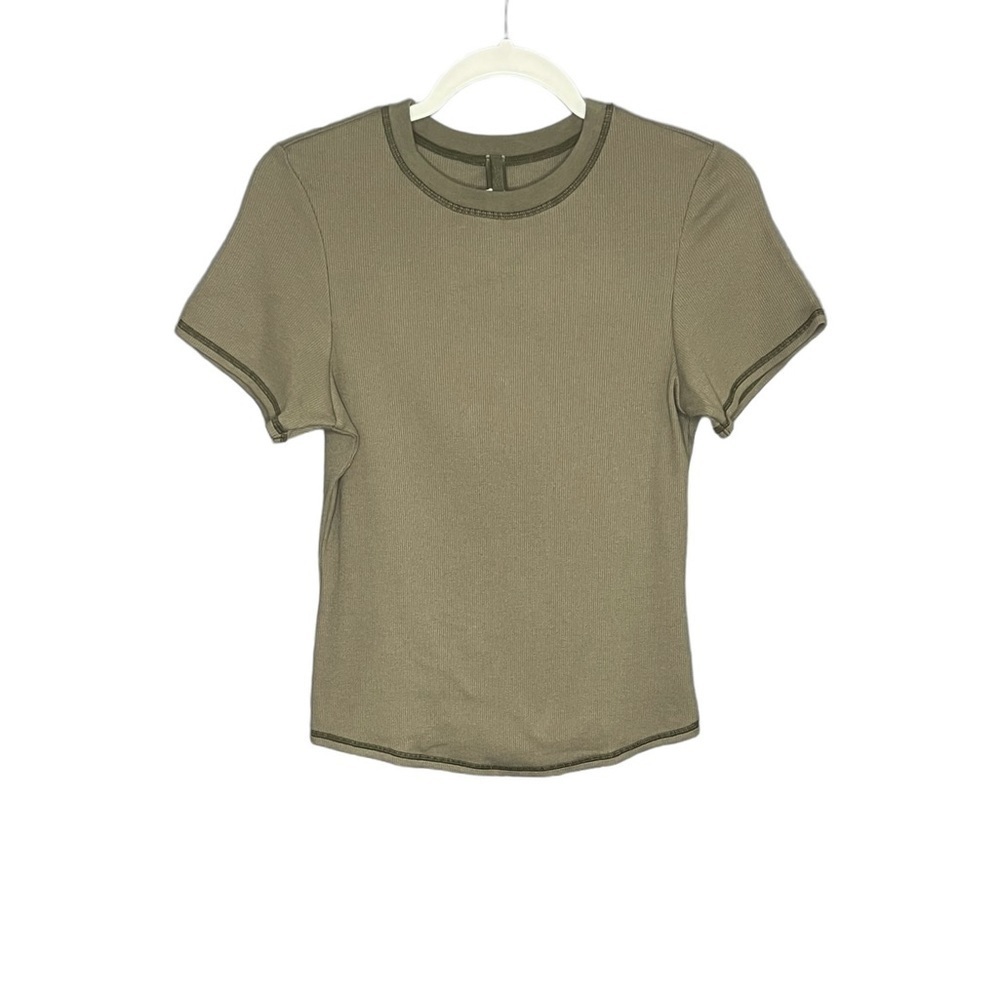 Skims Women's Cotton Rib T-Shirt Short Sleeves Army Green NWT